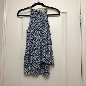 Michael Kors Chain Neck Blue And White Patterned Halter